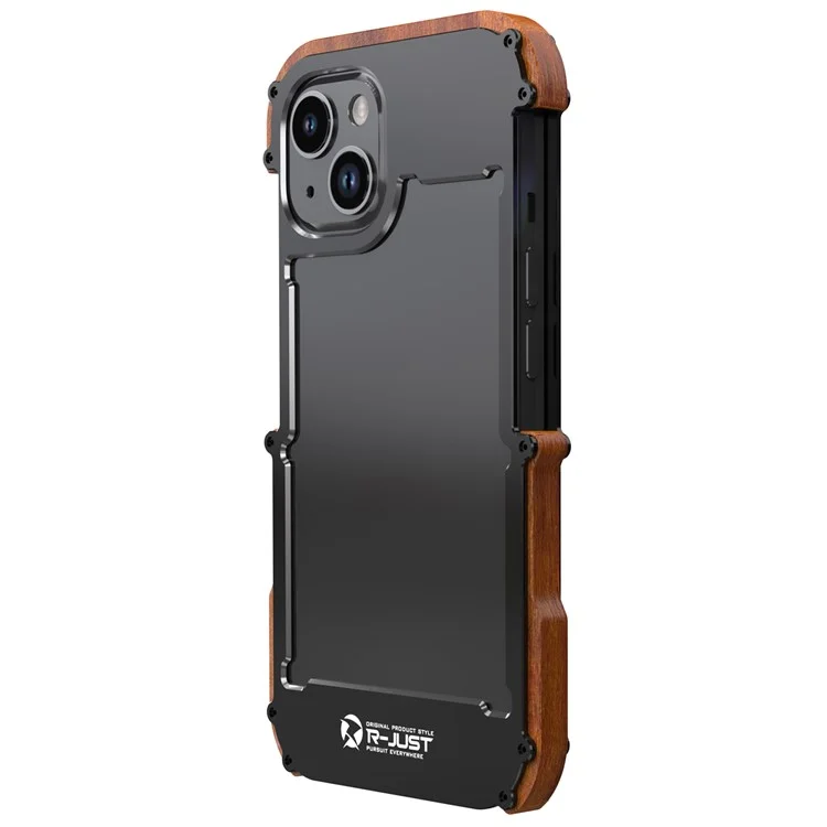 R-solo Per Iphone 14 Plus Shock Prooff Wood + Alluminio Telaio Bumper Case Anti-Fall Phone Protector