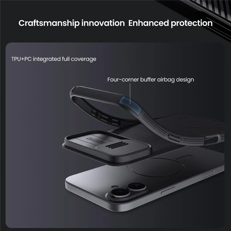 NILLKIN Camshield Pro for iPhone 16 Plus Case Compatible with MagSafe TPU+PC Phone Cover with Slider Camera - Black