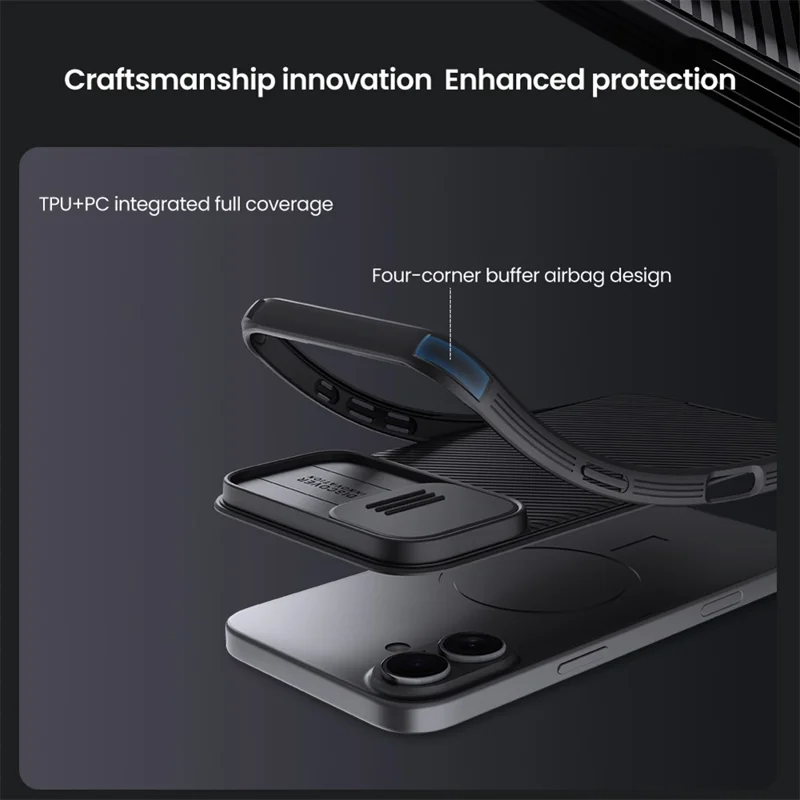 NILLKIN Camshield Pro for iPhone 16 Case Compatible with MagSafe TPU+PC Phone Cover with Slider Camera - Black