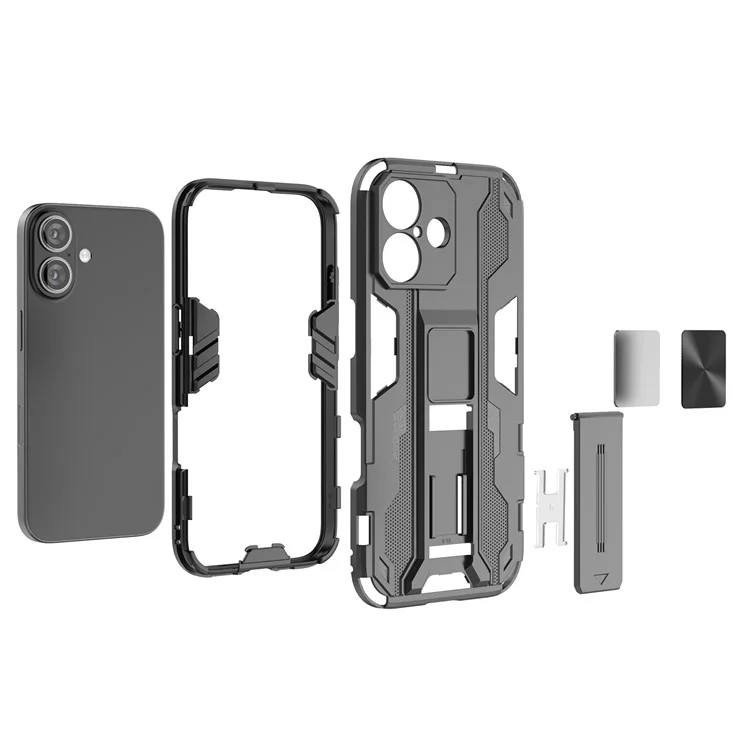 Pour Iphone 16 Case PC + TPU Couverture de Téléphone Avec Choc Avec Une Cotisation - Noir
