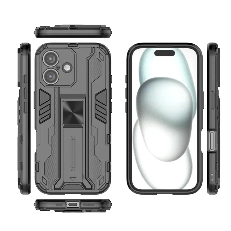 Pour Iphone 16 Case PC + TPU Couverture de Téléphone Avec Choc Avec Une Cotisation - Noir