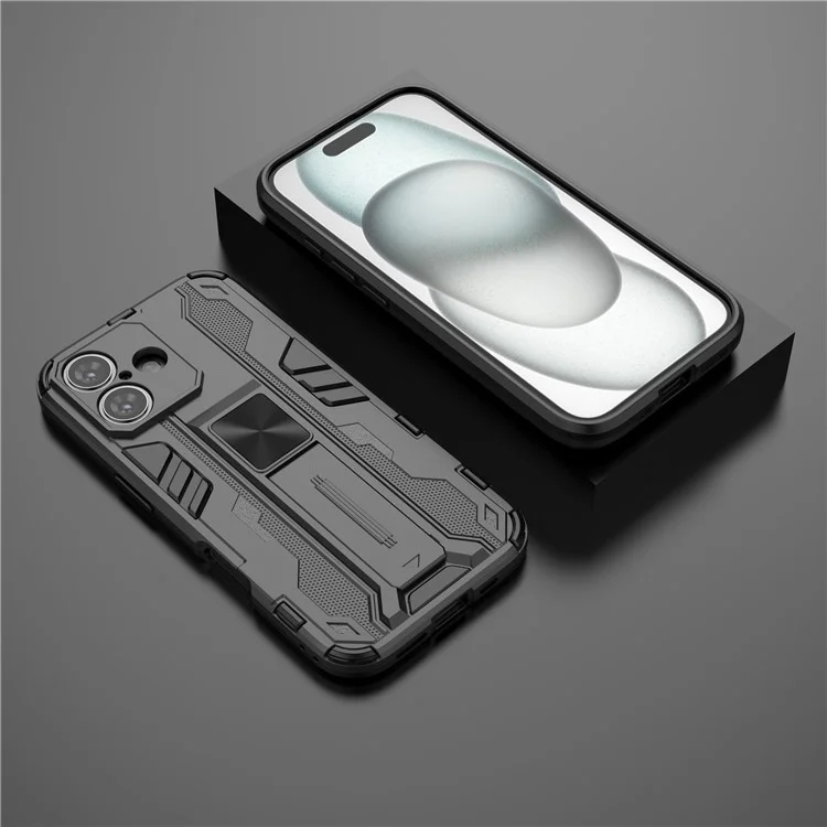 Pour Iphone 16 Case PC + TPU Couverture de Téléphone Avec Choc Avec Une Cotisation - Noir