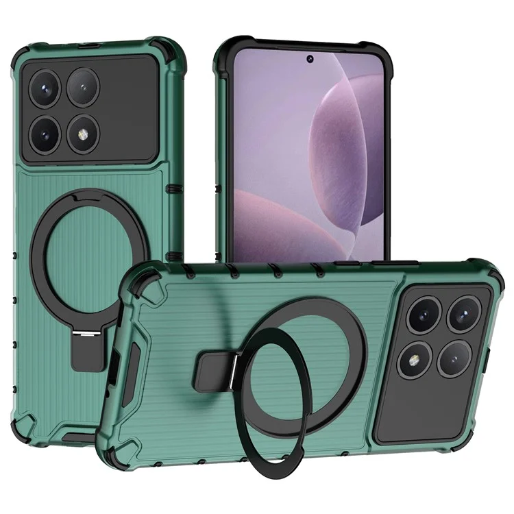 Phone Case For Xiaomi Poco F6 Pro 5G  /  Redmi K70 5G  /  Redmi K70 Pro 5G with Kickstand PC+TPU Phone Cover Compatible with MagSafe - Green