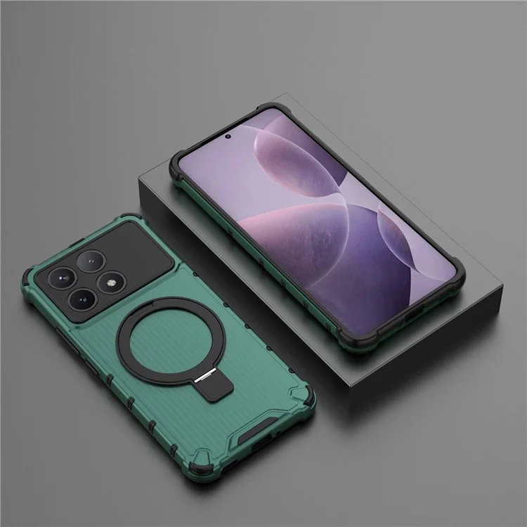 Phone Case For Xiaomi Poco F6 Pro 5G  /  Redmi K70 5G  /  Redmi K70 Pro 5G with Kickstand PC+TPU Phone Cover Compatible with MagSafe - Green