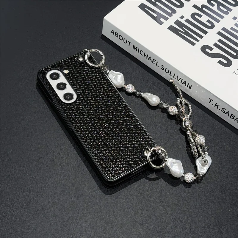 Para Samsung Galaxy Z Fold6 5G Case Weave Stripe Leather+PC Telep Cover Con Correa Con Cuentas de Arco - Negro