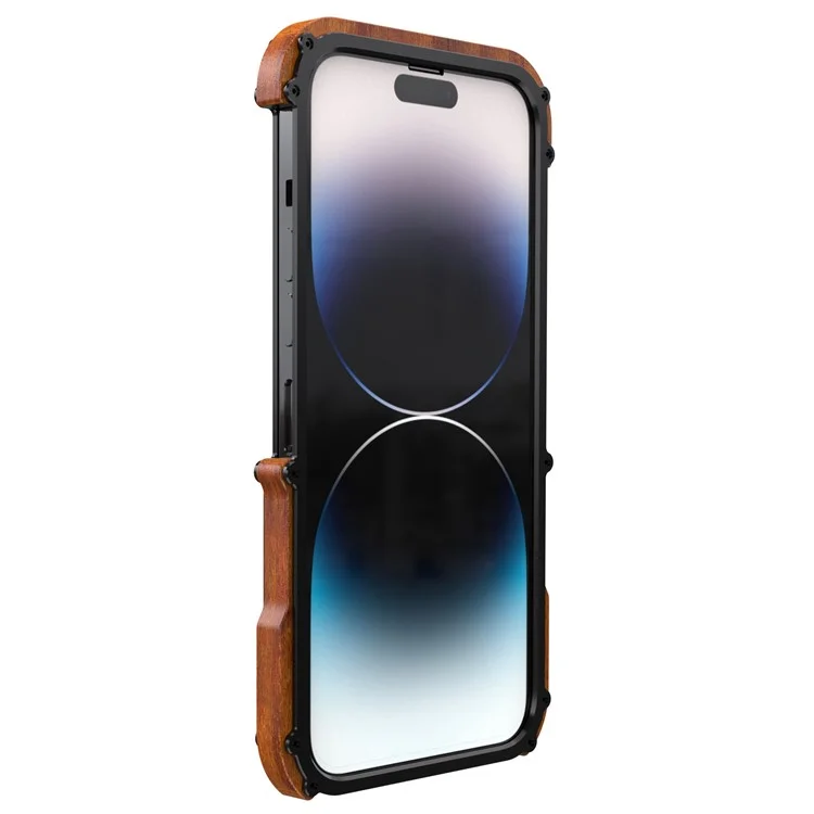 Caixa Para Pára-choques Anti-queda R-just Para Iphone 14 Pro Wood + Alumínio Liga da Liga de Alumínio Caixa de Proteção à Prova de Choque