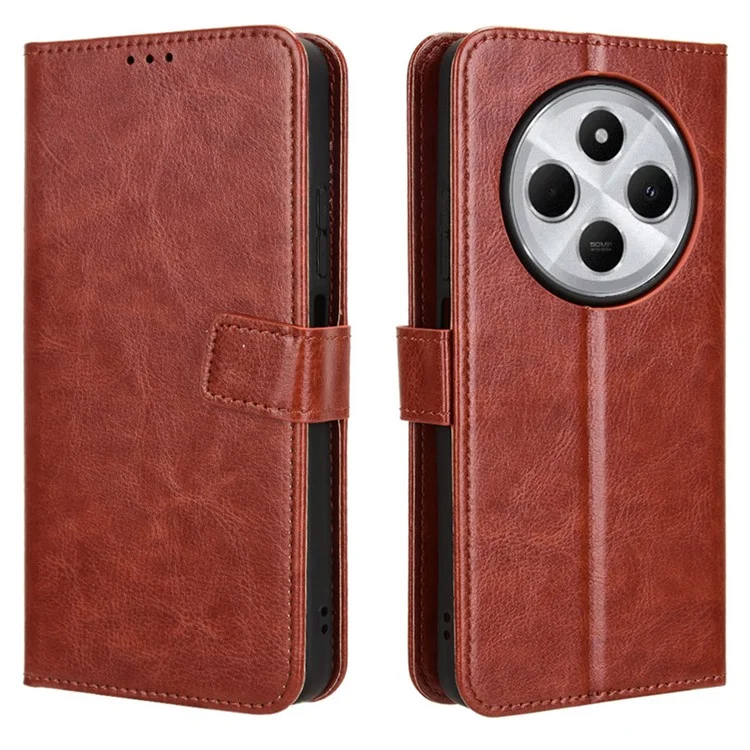 Für Xiaomi Poco C75 4G / Redmi 14R 5G / 14C 4G Hülle Crazy Horse Texture PU Leder Handyhülle - Braun
