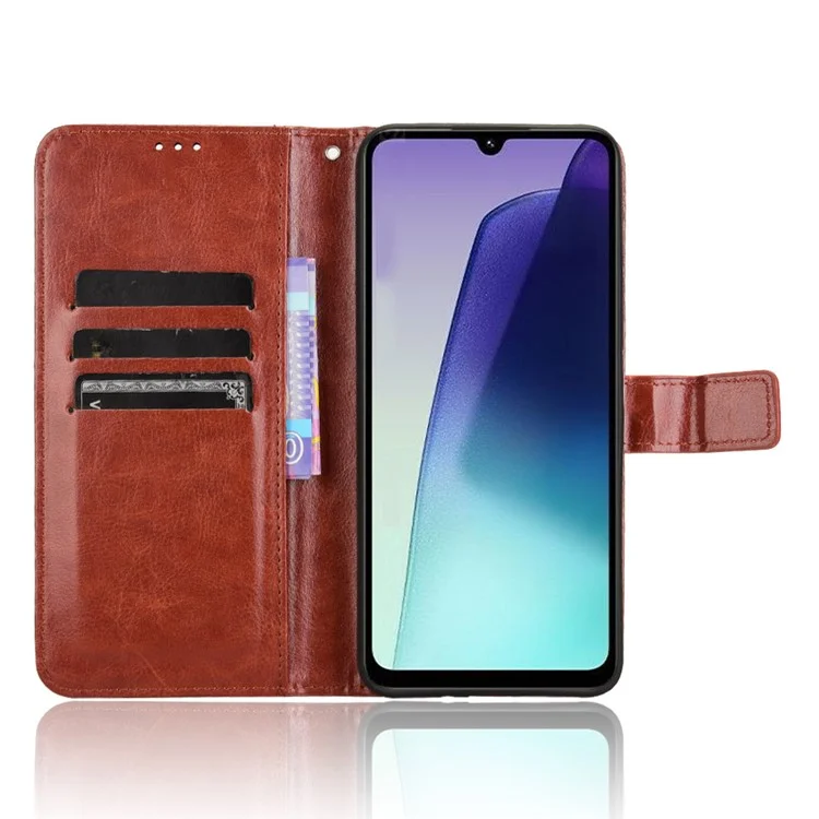 Für Xiaomi Poco C75 4G / Redmi 14R 5G / 14C 4G Hülle Crazy Horse Texture PU Leder Handyhülle - Braun