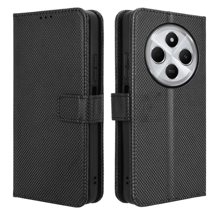 Für Xiaomi Poco C75 4G / Redmi 14R 5G / 14C 4G Hülle PU-Leder Diamant-Textur Brieftasche Handyhülle - Schwarz