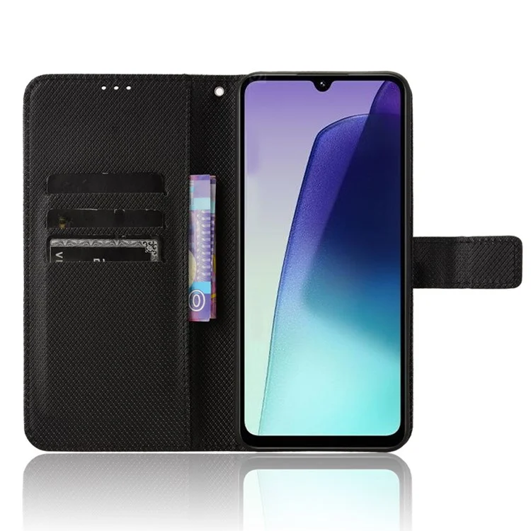 Für Xiaomi Poco C75 4G / Redmi 14R 5G / 14C 4G Hülle PU-Leder Diamant-Textur Brieftasche Handyhülle - Schwarz
