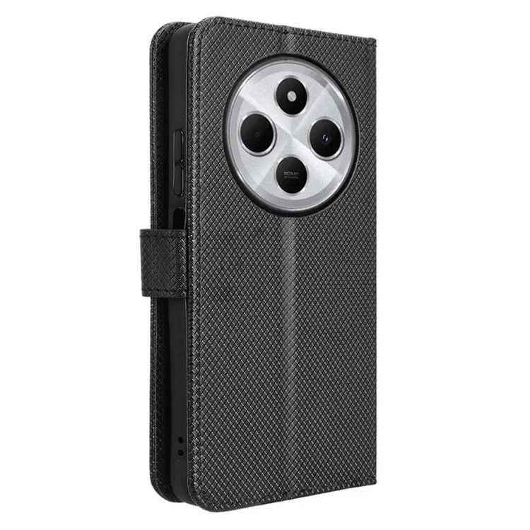 Für Xiaomi Poco C75 4G / Redmi 14R 5G / 14C 4G Hülle PU-Leder Diamant-Textur Brieftasche Handyhülle - Schwarz