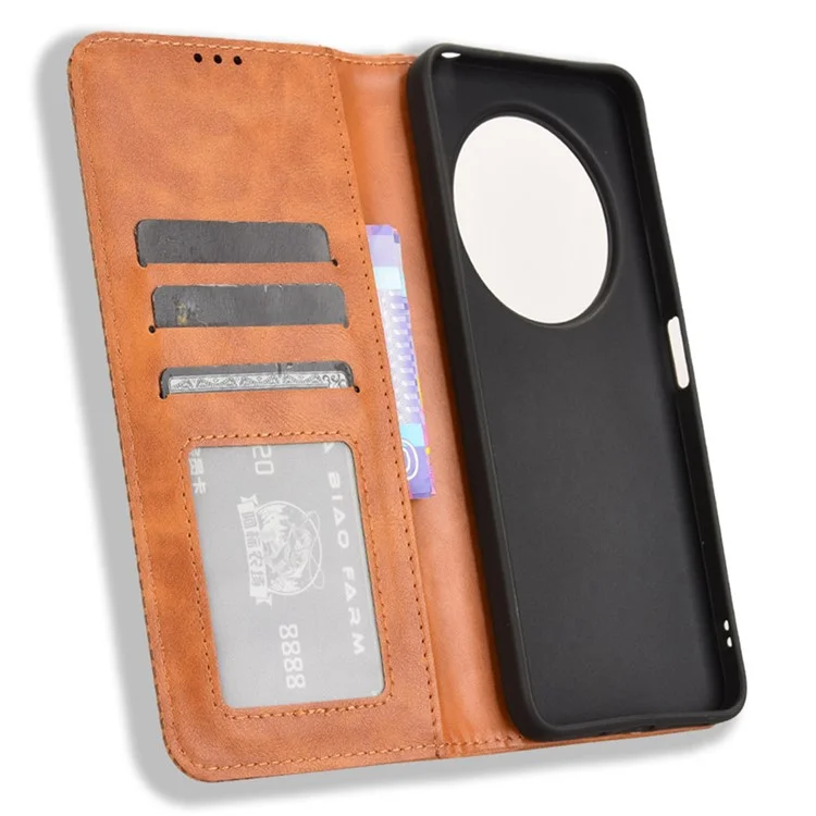 Para Xiaomi Poco C75 4G / Redmi 14R 5G / 14C 4G Capa de Couro Carteira Suporte Textura Retrô Capa do Telefone - Marrom