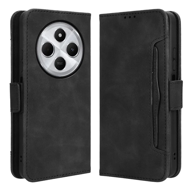 Para Xiaomi Poco C75 4G / Redmi 14R 5G / 14C 4G Leather Case Phone Wallet Cover com Múltiplos Slots para Cartões - Preto