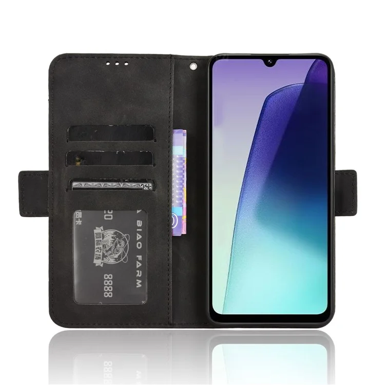 Para Xiaomi Poco C75 4G / Redmi 14R 5G / 14C 4G Leather Case Phone Wallet Cover com Múltiplos Slots para Cartões - Preto
