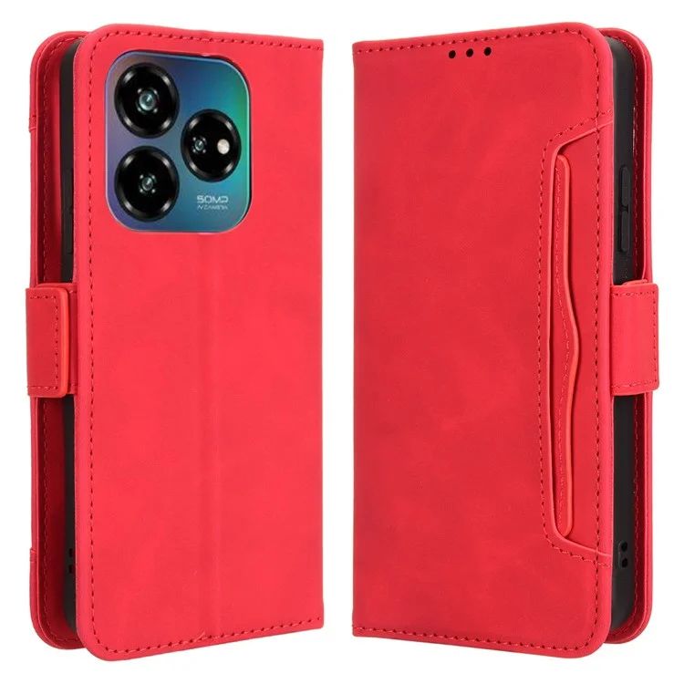 For ZTE nubia V60 Design / Blade V60 Design Leather Case Phone Wallet Cover with Multiple Card Slots - Red