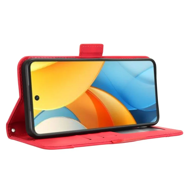 For ZTE nubia V60 Design / Blade V60 Design Leather Case Phone Wallet Cover with Multiple Card Slots - Red