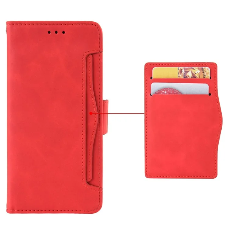 For ZTE nubia V60 Design / Blade V60 Design Leather Case Phone Wallet Cover with Multiple Card Slots - Red