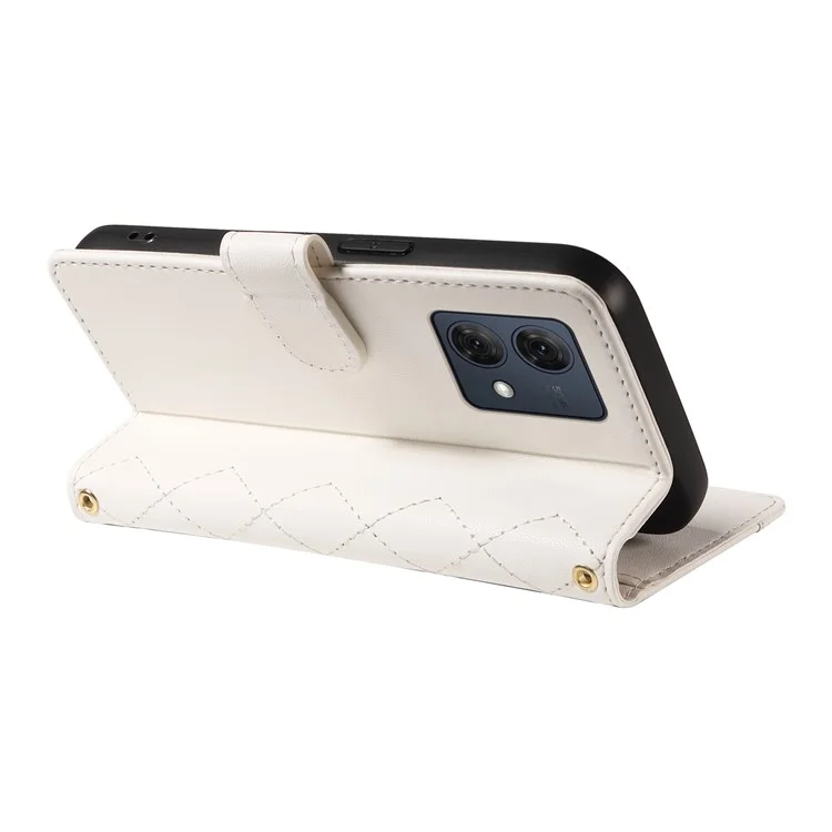 Per Motorola Moto G84 Case da Portafoglio 5G Coperchio di Telefono Rhombus Con Spalline, Cinturino da Polso - Bianco