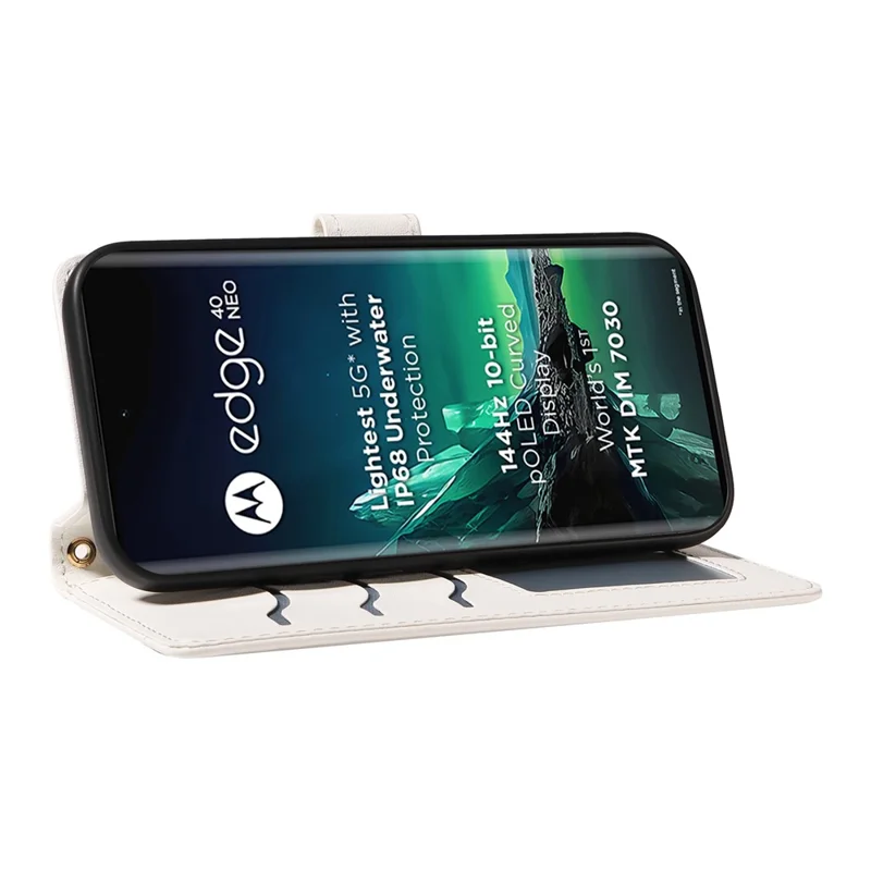 Para Motorola Edge 40 Neo 5G Case Willet Rombus Teléfono de Cuero Con Correa Para el Hombro, Correa de Muñeca - Blanco