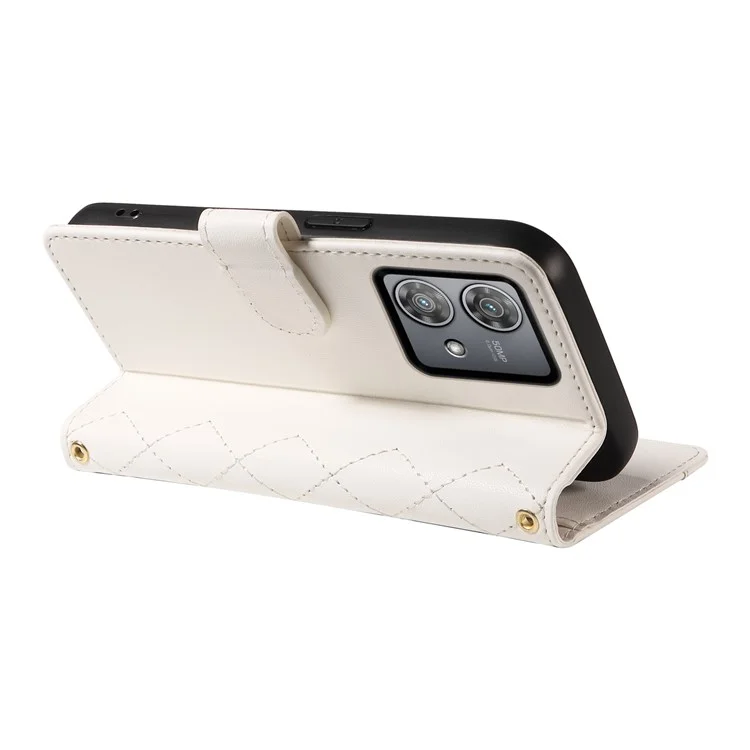 Para Motorola Edge 40 Neo 5G Case Willet Rombus Teléfono de Cuero Con Correa Para el Hombro, Correa de Muñeca - Blanco