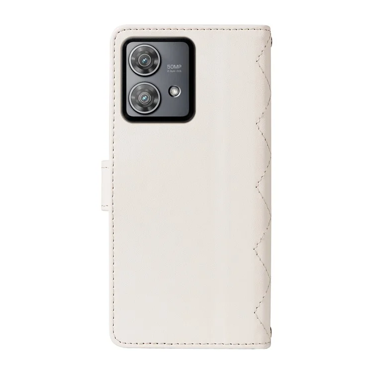Para Motorola Edge 40 Neo 5G Case Willet Rombus Teléfono de Cuero Con Correa Para el Hombro, Correa de Muñeca - Blanco