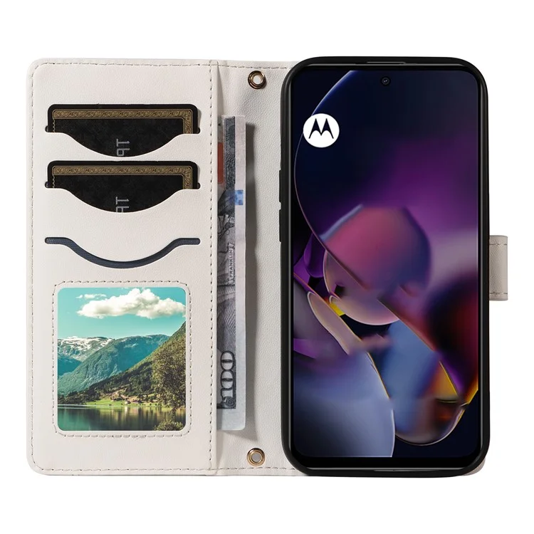 Pour Motorola Moto G54 5G / Moto G14 4G Portefeuille Rhombus Rhombus Cover Téléphone Avec Bandoulière, Bracelet de Poignet - Blanc