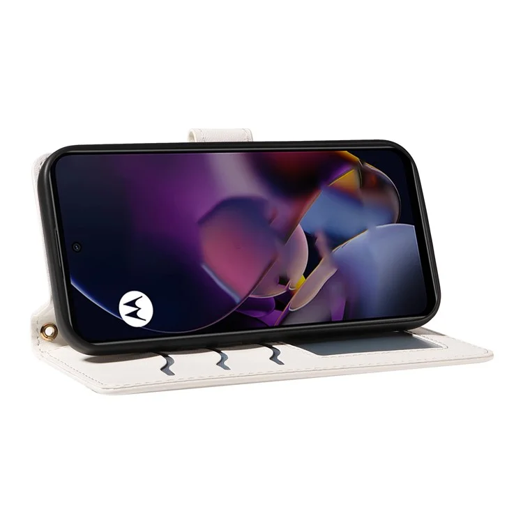 Pour Motorola Moto G54 5G / Moto G14 4G Portefeuille Rhombus Rhombus Cover Téléphone Avec Bandoulière, Bracelet de Poignet - Blanc
