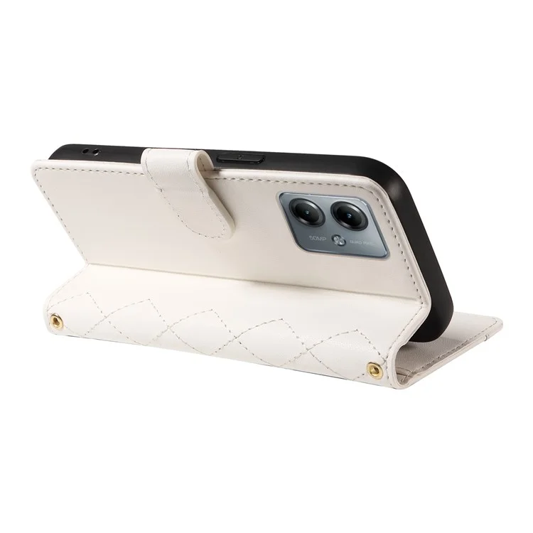 Pour Motorola Moto G54 5G / Moto G14 4G Portefeuille Rhombus Rhombus Cover Téléphone Avec Bandoulière, Bracelet de Poignet - Blanc