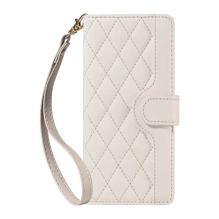 Pour Motorola Moto G54 5G / Moto G14 4G Portefeuille Rhombus Rhombus Cover Téléphone Avec Bandoulière, Bracelet de Poignet - Blanc