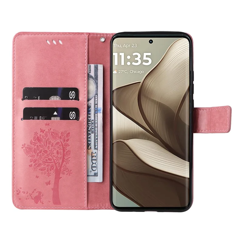 Для Motorola Edge 50 5G Case Case Cate Tree Flip Flip Leather Phone Cover - Розовый