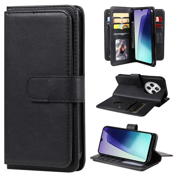 For Xiaomi Poco C75 4G / Redmi 14R 5G / 14C 4G Leather Case with 10 Card Holder Phone Cover Stand - Black