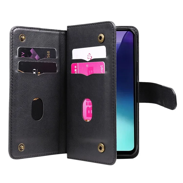 For Xiaomi Poco C75 4G / Redmi 14R 5G / 14C 4G Leather Case with 10 Card Holder Phone Cover Stand - Black
