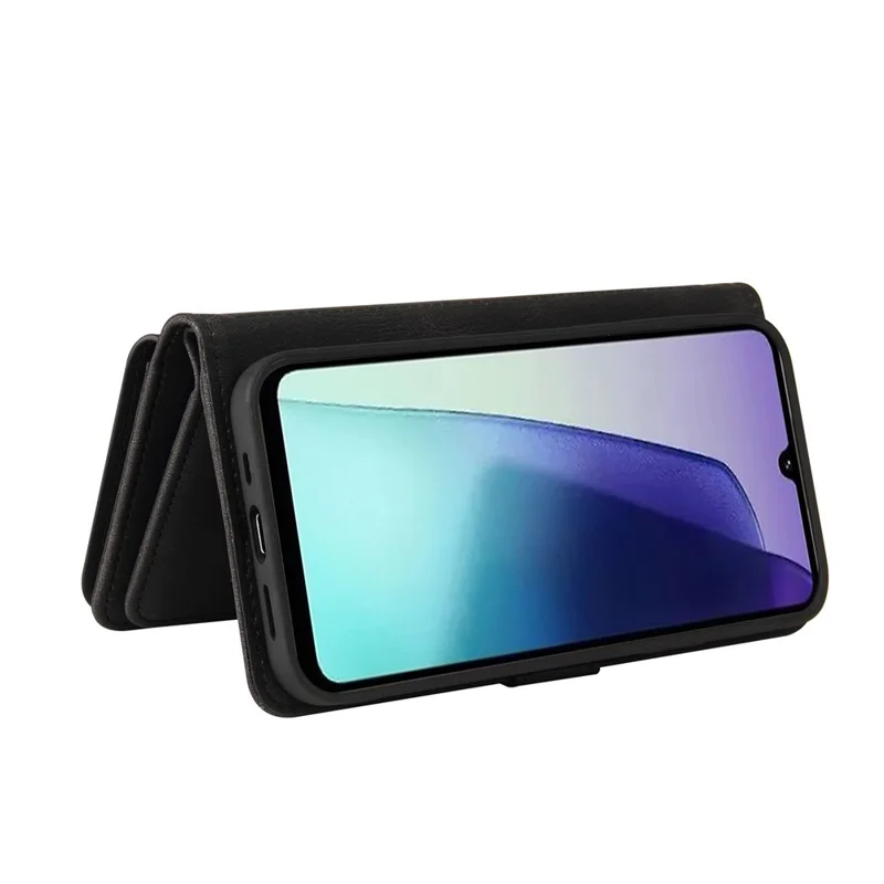 For Xiaomi Poco C75 4G / Redmi 14R 5G / 14C 4G Zipper Wallet Case with 15 Card Slots and Strap Leather Phone Cover - Black