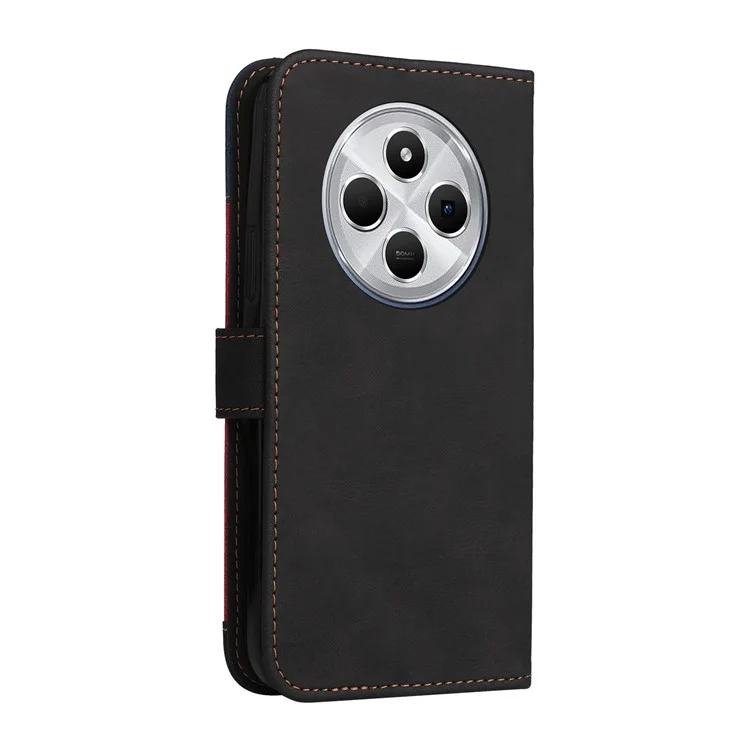For Xiaomi Poco C75 4G / Redmi 14R 5G / 14C 4G Case Flip Wallet Leather Phone Cover 3 Color Splicing - Black