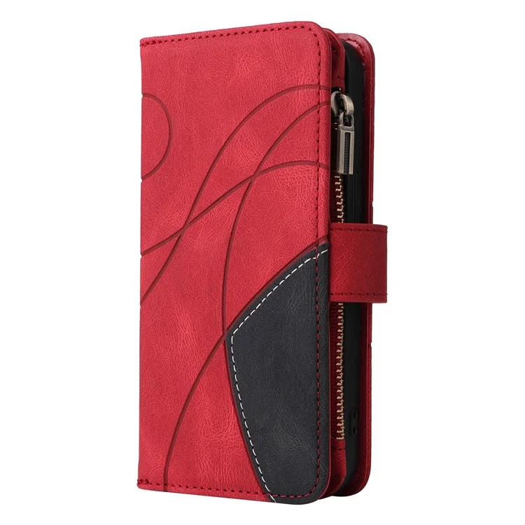 For Xiaomi Poco C75 4G / Redmi 14R 5G / 14C 4G Leather Case with Strap Zipper 9 Card Slot Phone Cover Stand - Red