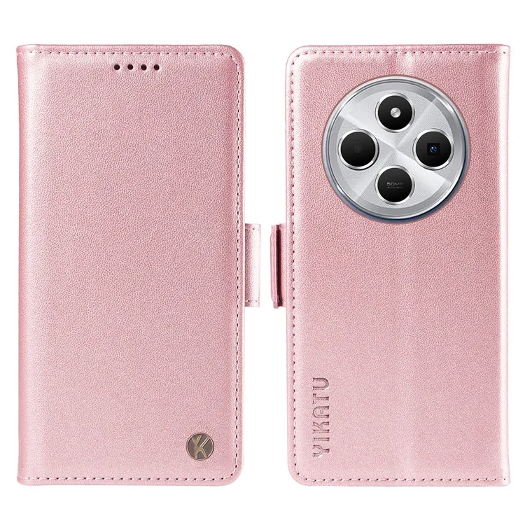 YIKATU YK-003 Para Xiaomi Poco C75 4G / Redmi 14R 5G / 14C 4G Capa de Carteira de Couro com Suporte - Ouro Rosa