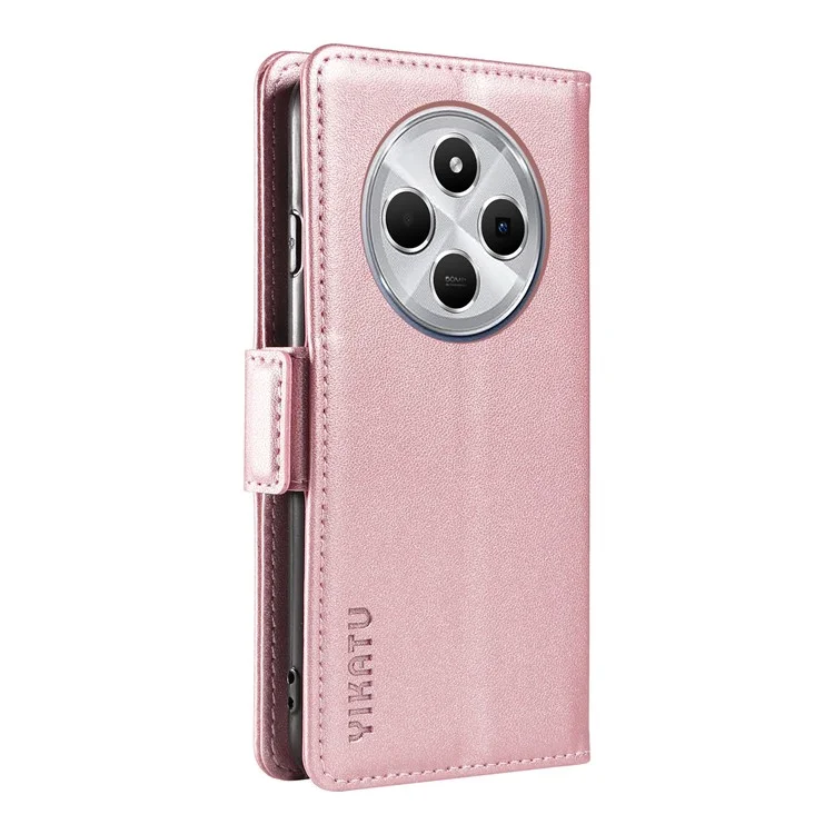 YIKATU YK-003 Para Xiaomi Poco C75 4G / Redmi 14R 5G / 14C 4G Capa de Carteira de Couro com Suporte - Ouro Rosa