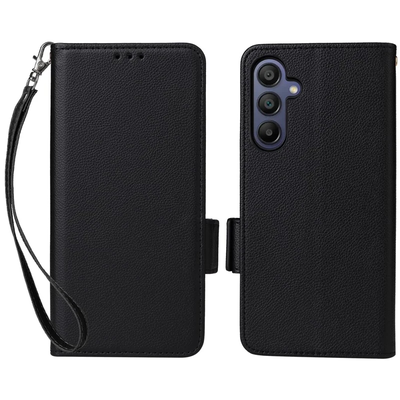 Per Samsung Galaxy A16 Case Litchi Texture PU Coperchio Pollicato Del Pafetto - Nero