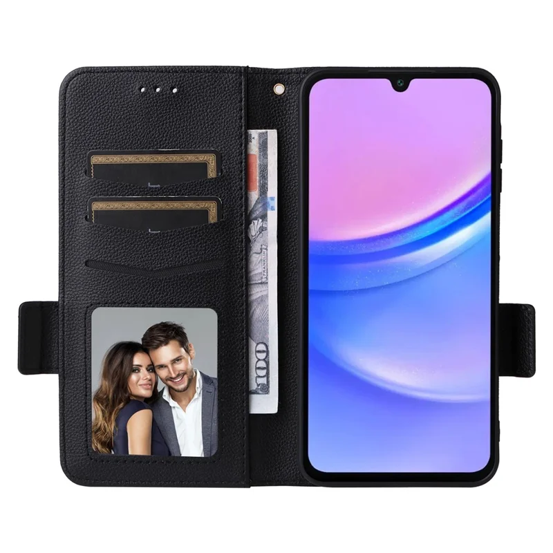 Per Samsung Galaxy A16 Case Litchi Texture PU Coperchio Pollicato Del Pafetto - Nero