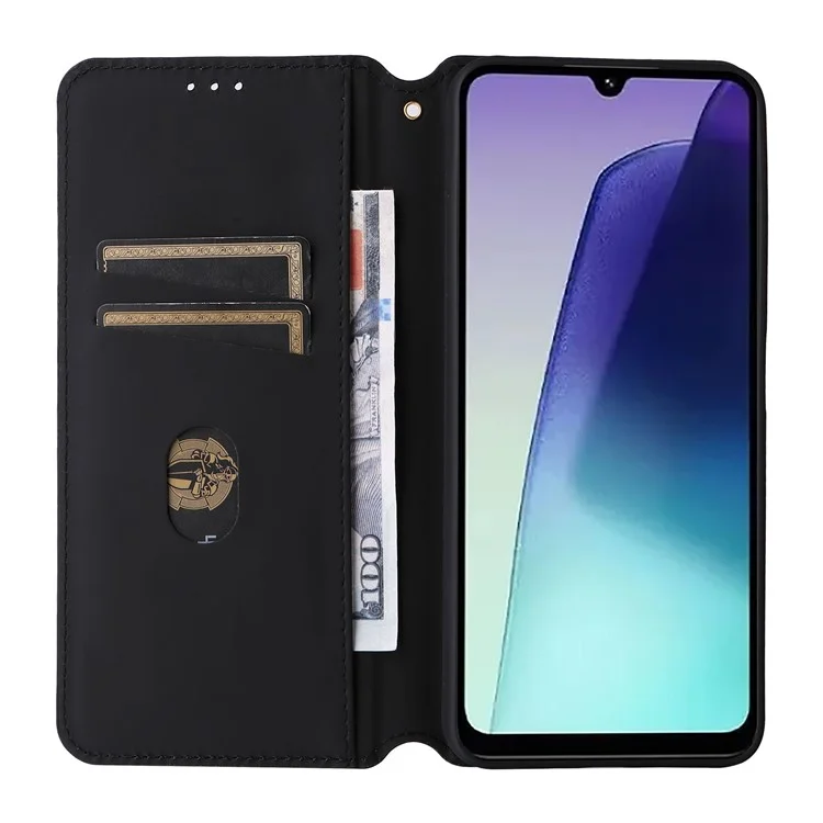 Para Xiaomi Poco C75 4G / Redmi 14R 5G / 14C 4G Capa Carteira Padrão Rômbico em Couro - Preto