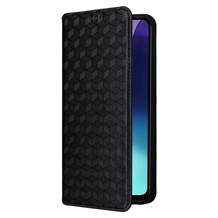 Para Xiaomi Poco C75 4G / Redmi 14R 5G / 14C 4G Capa Carteira Padrão Rômbico em Couro - Preto