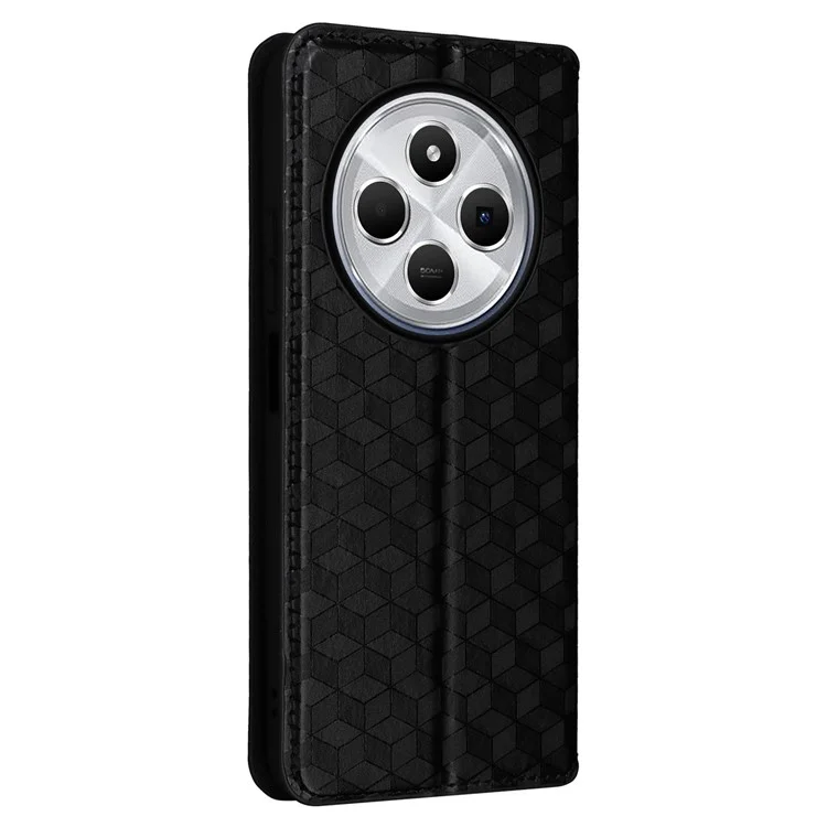 Para Xiaomi Poco C75 4G / Redmi 14R 5G / 14C 4G Capa Carteira Padrão Rômbico em Couro - Preto