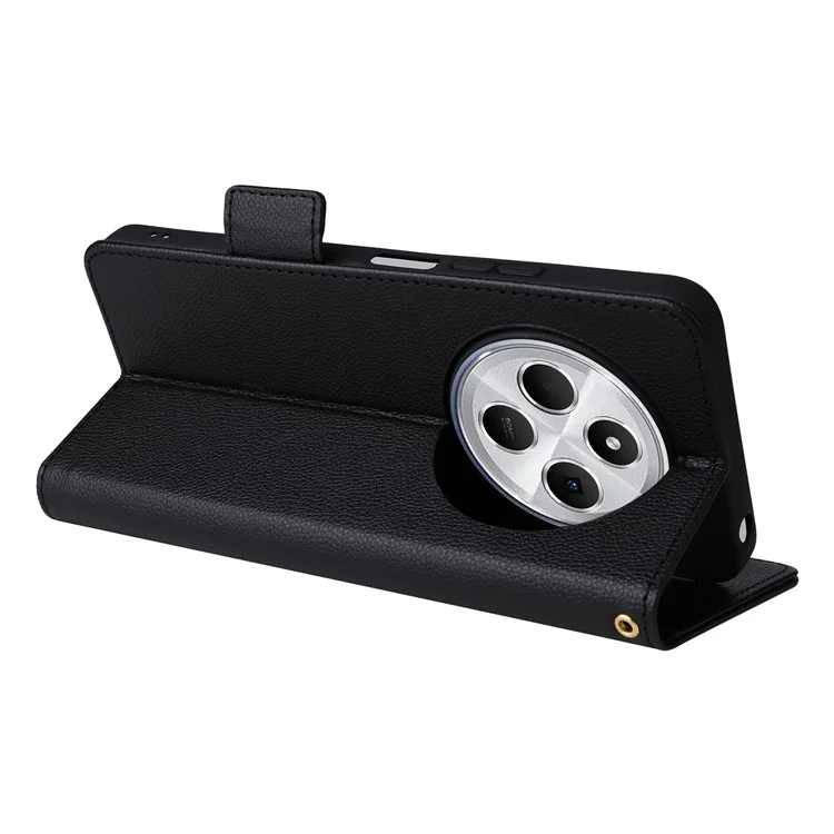 Para Xiaomi Redmi 14C 4G Case Litchi Textura PU Caulla de Catalha Tape de Topo de Tolo - Preto