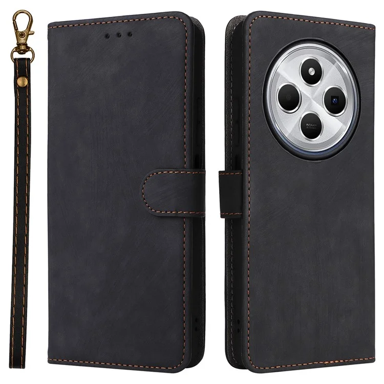 Para Xiaomi Poco C75 4G / Redmi 14R 5G / 14C 4G Capa Carteira Bloqueio RFID Capa de Couro PU Com Suporte de Visualização - Preto