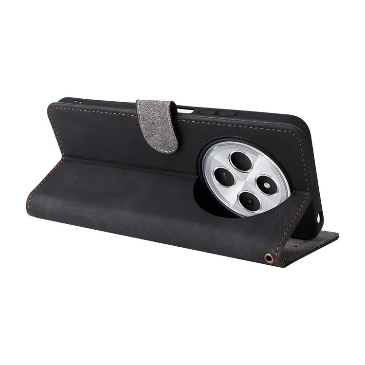 Para Xiaomi Poco C75 4G / Redmi 14R 5G / 14C 4G Capa Carteira Bloqueio RFID Capa de Couro PU Com Suporte de Visualização - Preto