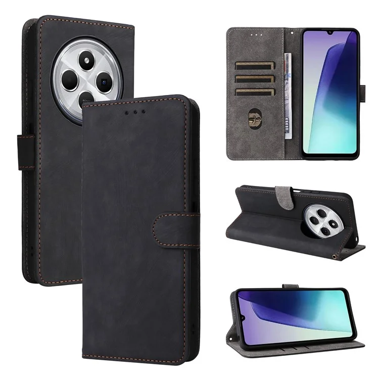 Para Xiaomi Poco C75 4G / Redmi 14R 5G / 14C 4G Capa Carteira Bloqueio RFID Capa de Couro PU Com Suporte de Visualização - Preto