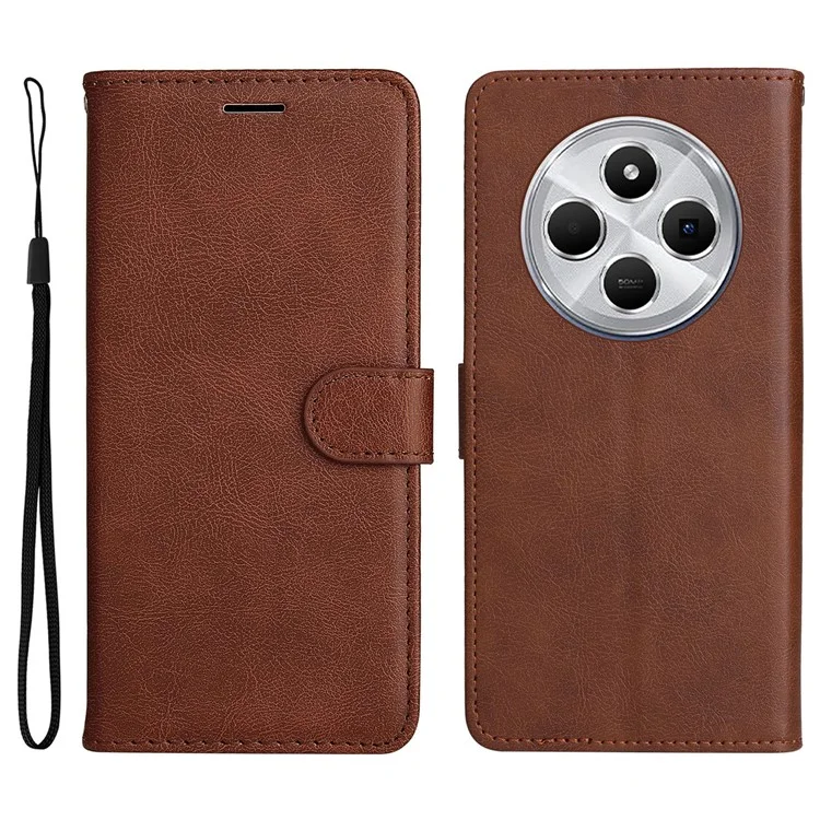 KT Leather Series-2 per Xiaomi Poco C75 4G / Redmi 14R 5G / 14C 4G Custodia Colore Solido in Pelle Custodia Portafoglio Stand - Marrone