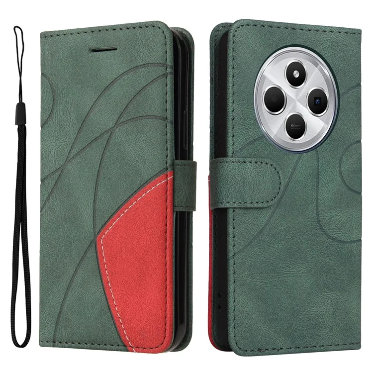For Xiaomi Poco C75 4G / Redmi 14R 5G / 14C 4G Leather Case Wallet Stand Color Splicing Phone Cover  - Green