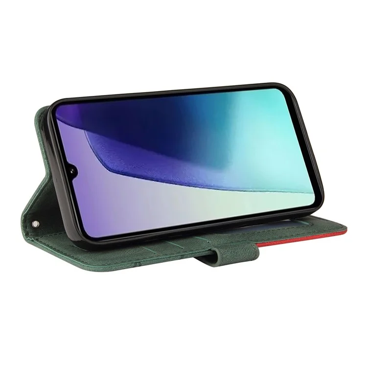 For Xiaomi Poco C75 4G / Redmi 14R 5G / 14C 4G Leather Case Wallet Stand Color Splicing Phone Cover  - Green