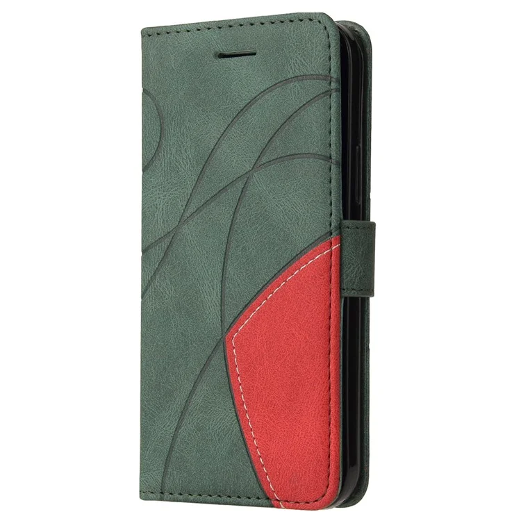 For Xiaomi Poco C75 4G / Redmi 14R 5G / 14C 4G Leather Case Wallet Stand Color Splicing Phone Cover  - Green